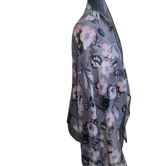 Lulla Collection By Bindya Lightweight Scarf Large Pleated Gray Pink Floral Soft - Picture 7 of 10